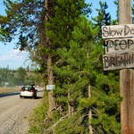 A humorous sign on the way to Polebridge Montana.